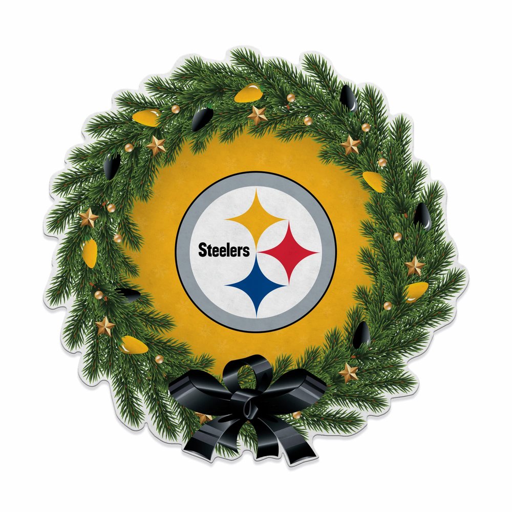 Rico Industries NFL Football Pittsburgh Steelers Wreath Shape Cut Pennant - Home and Living Room Dcor - Soft Felt EZ to Hang