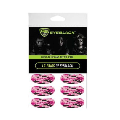 GB Eyeblack - 12 Pairs Peel & Stick Athletic Eyeblack Glare Blockers Colored Camo Purple Eye Black Strips (Pink Camo)