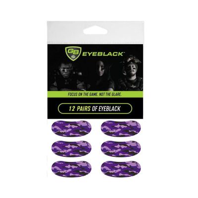 GB Eyeblack - 12 Pairs Peel & Stick Athletic Eyeblack Glare Blockers Colored Camo Purple Eye Black Strips (Purple Camo)