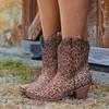Bcshiye Women Vintage Embroidered Cowgrirl Boots Retro Short Western Ankle Boots Pointed Toe Chunky Mid Cowboy Boots view 2