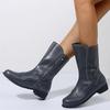 Bcshiye Women's Low Heel Mid Calf Boots Round Toe Low Heel Comfort Slouchy Bootie with Side Zipper Outdoor Western Shoes view 2