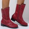 Bcshiye Women's Low Heel Mid Calf Boots Round Toe Low Heel Comfort Slouchy Bootie with Side Zipper Outdoor Western Shoes view 4