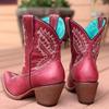 Bcshiye Women Vintage Embroidered Cowgrirl Boots Retro Short Western Ankle Boots Pointed Toe Chunky Mid Cowboy Boots view 3