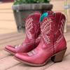 Bcshiye Women Vintage Embroidered Cowgrirl Boots Retro Short Western Ankle Boots Pointed Toe Chunky Mid Cowboy Boots view 4