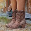Bcshiye Women Vintage Embroidered Cowgrirl Boots Retro Short Western Ankle Boots Pointed Toe Chunky Mid Cowboy Boots view 2