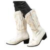 Bcshiye Women's Western Cowboy Boots Wide Calf Round Toe Low Chunky Heel Embroidered Mid Calf Boots Wedding Party Boots view 1