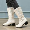 Bcshiye Women's Western Cowboy Boots Wide Calf Round Toe Low Chunky Heel Embroidered Mid Calf Boots Wedding Party Boots view 3