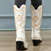Bcshiye Women's Western Cowboy Boots Wide Calf Round Toe Low Chunky Heel Embroidered Mid Calf Boots Wedding Party Boots view 4