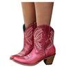 Bcshiye Women Vintage Embroidered Cowgrirl Boots Retro Short Western Ankle Boots Pointed Toe Chunky Mid Cowboy Boots view 1