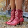 Bcshiye Women Vintage Embroidered Cowgrirl Boots Retro Short Western Ankle Boots Pointed Toe Chunky Mid Cowboy Boots view 2