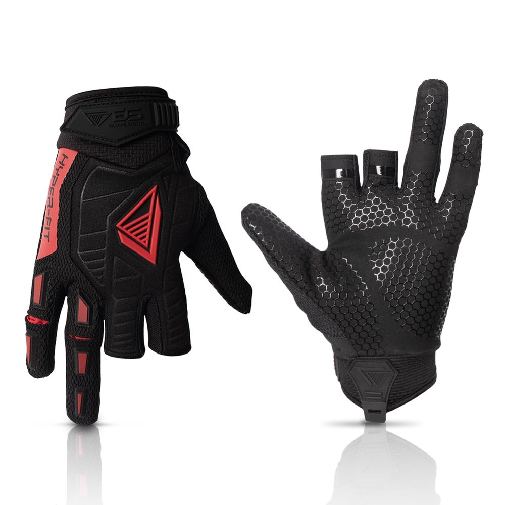 Glove Station Hyper-Fit Tactical Shooting & Work Gloves - Red, Large - 2 Fingerless Design Paintball & Airsoft Gear for Men with Outstanding Grip for Combat, Hunting, Shooting, & Work