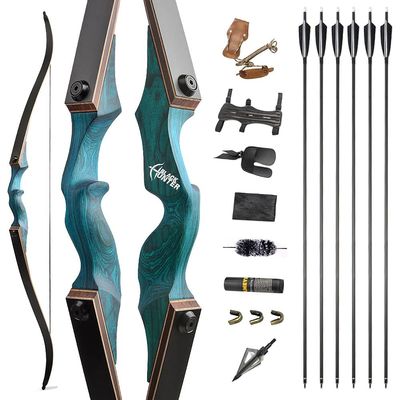 ZSHJGJR Archery 60 Inch Black Hunter Takdown Recurve Bow and Arrow Set 20-60 Lbs Right Handed with Wood Bow Riser American Hunting Longbow for Archery Hunting Shooting (45lbs, Bow and Arrow Set)