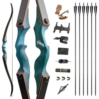 ZSHJGJR Archery 60 Inch Black Hunter Takdown Recurve Bow and Arrow Set 20-60 Lbs Right Handed with Wood Bow Riser American Hunting Longbow for Archery Hunting Shooting (20lbs, Bow and Arrow Set)