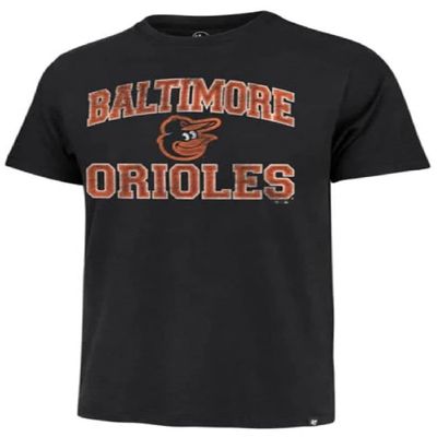 47 MLB Men's Team Color Imprint Primary Logo Word Mark Short Sleeve Baseball T-Shirt - Baltimore Orioles Black Small