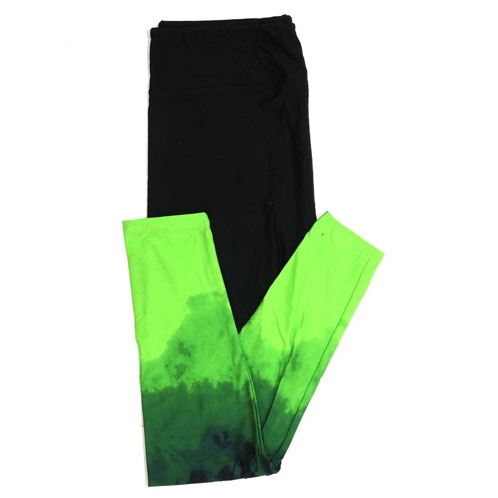Lularoe Tall Curvy TC Halloween Solid Black with Bright Green Hombre Leg Bottoms Womens Buttery Soft Leggings fits Adults 12-18 933077, Multicoloured