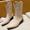 Bcshiye Womens Cowboy Western Boots Winter Pointed Toe Chunky Mid Heel Embroidered Cowgirl Boots Slip-on Mid Calf Boots view 4