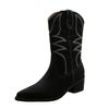 Bcshiye Womens Cowboy Western Boots Winter Pointed Toe Chunky Mid Heel Embroidered Cowgirl Boots Slip-on Mid Calf Boots view 1