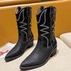 Bcshiye Womens Cowboy Western Boots Winter Pointed Toe Chunky Mid Heel Embroidered Cowgirl Boots Slip-on Mid Calf Boots view 3