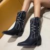 Bcshiye Womens Cowboy Western Boots Winter Pointed Toe Chunky Mid Heel Embroidered Cowgirl Boots Slip-on Mid Calf Boots view 2