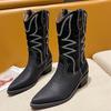 Bcshiye Womens Cowboy Western Boots Winter Pointed Toe Chunky Mid Heel Embroidered Cowgirl Boots Slip-on Mid Calf Boots view 3
