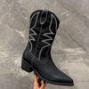 Bcshiye Womens Cowboy Western Boots Winter Pointed Toe Chunky Mid Heel Embroidered Cowgirl Boots Slip-on Mid Calf Boots view 4