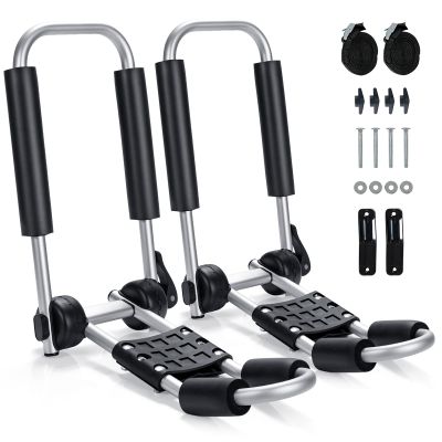 GYMAX 2Pcs J-Bar Kayak Roof Rack, Universal Foldable Kayak Carrier for Kayak, Canoe, Surf Board, Ski Board, Rooftop Mount on SUV, Car and Truck Crossbar (One Side)