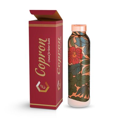 COPRON Copper Water Bottle for Drinking Water, An Ayurvedic Pure Copper Water Bottle Container Vessel 900 ml 30 fl oz, Large Leak Proof Smooth Finish, Wildflower, CZ-99ID-SXEQ