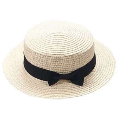 Baby Bowknot Straw Hat Kid Toddler Beach Sun Cap Breathable Sun Straw Hat Beach Sun Visor Hat (Beige, one Size)
