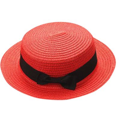 Baby Bowknot Straw Hat Kid Toddler Beach Sun Cap Breathable Sun Straw Hat Beach Sun Visor Hat (Red, one size)