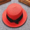 Baby Bowknot Straw Hat Kid Toddler Beach Sun Cap Breathable Sun Straw Hat Beach Sun Visor Hat (Red, one size) view 2