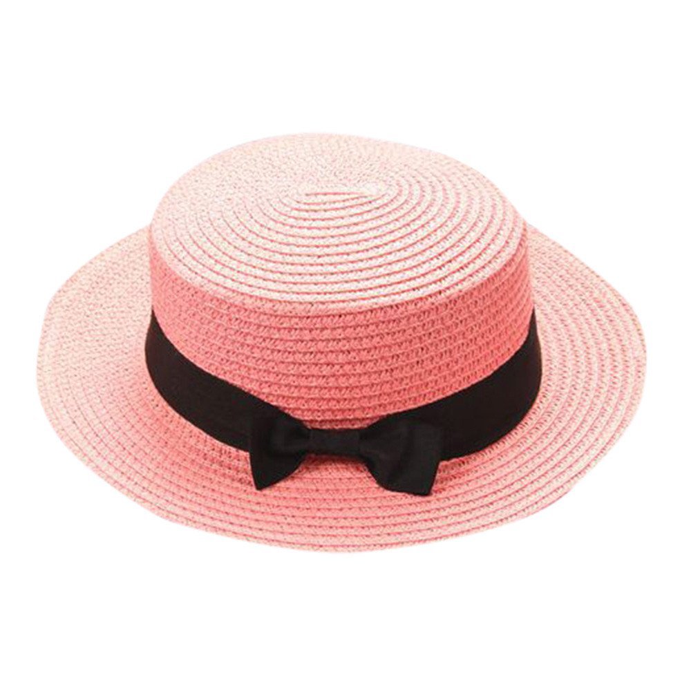 Baby Bowknot Straw Hat Kid Toddler Beach Sun Cap Breathable Sun Straw Hat Beach Sun Visor Hat (Pink, one Size)