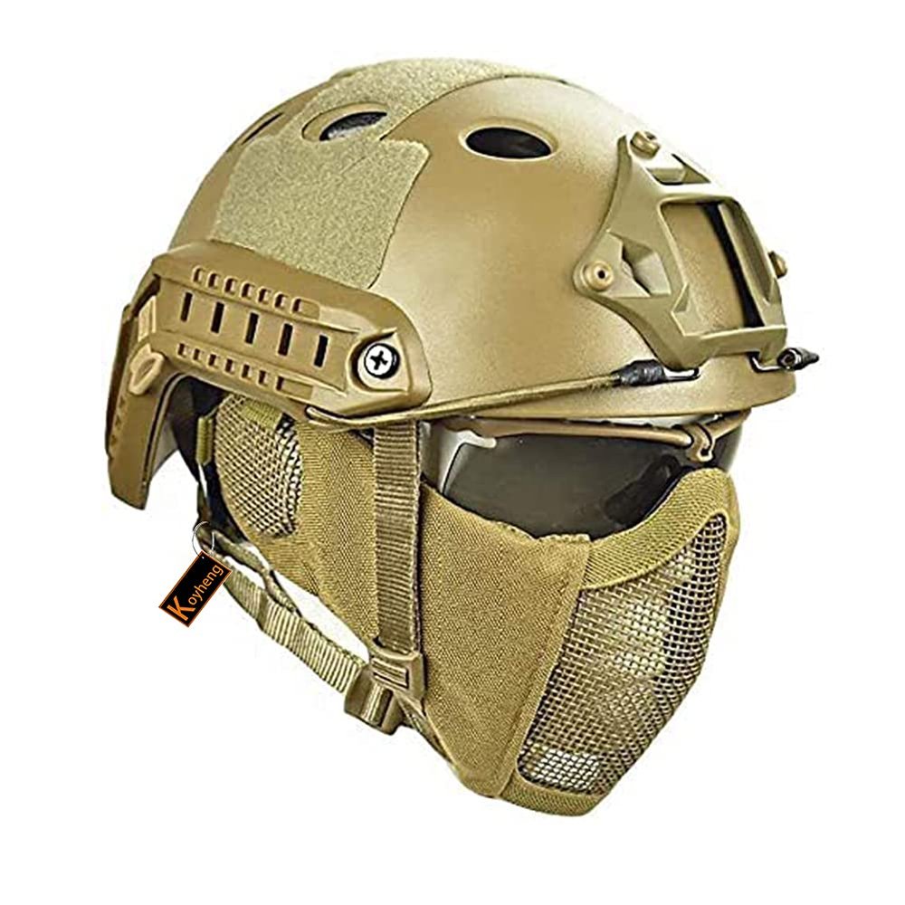 MH Tactical Fast Helmet Combined,with Foldable Ear Protection Half Face Mesh Mask and Goggles for Airsoft Paintball CS Game Set