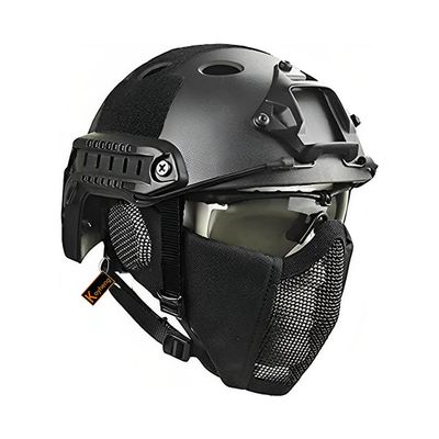 MH Tactical Fast Helmet Combined,with Foldable Ear Protection Half Face Mesh Mask and Goggles for Airsoft Paintball CS Game Set