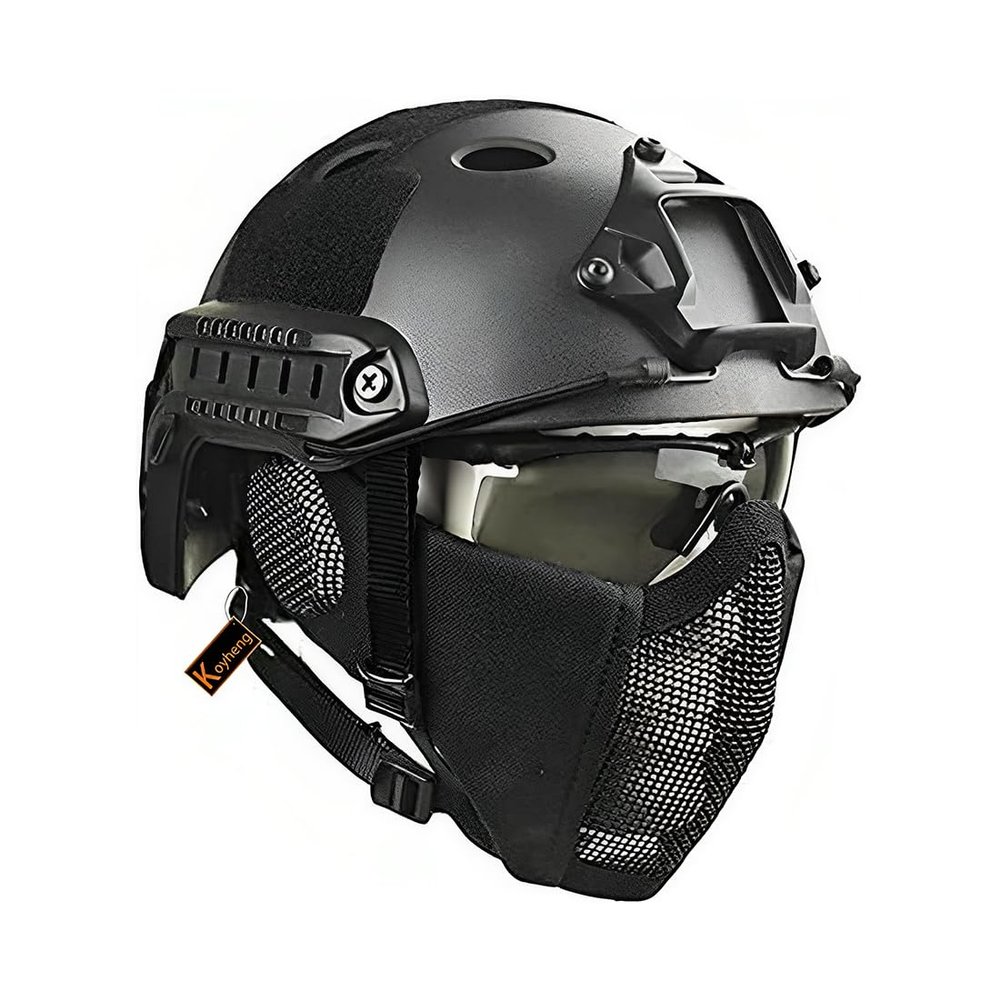 MH Tactical Fast Helmet Combined,with Foldable Ear Protection Half Face Mesh Mask and Goggles for Airsoft Paintball CS Game Set