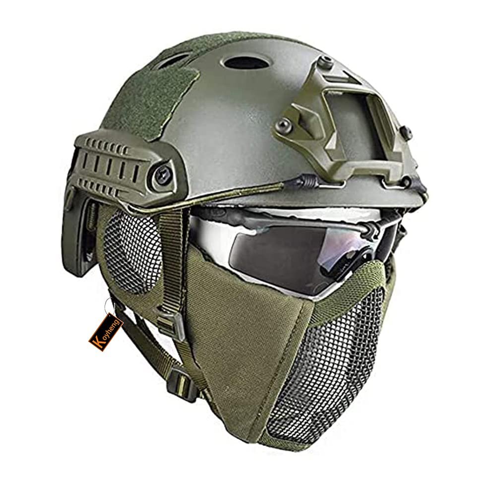 MH Tactical Fast Helmet Combined,with Foldable Ear Protection Half Face Mesh Mask and Goggles for Airsoft Paintball CS Game Set