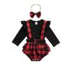 Baby Girl First Christmas Outfit Ruffle Long Sleeve Shirt+bufflo Plaid Suspender Shorts 2Pcs Christmas Clothes (12-18 Months,Black+red Plaid) view 1