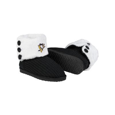 FOCO Pittsburgh Penguins NHL Womens Knit High End Button Boot Slipper - XL
