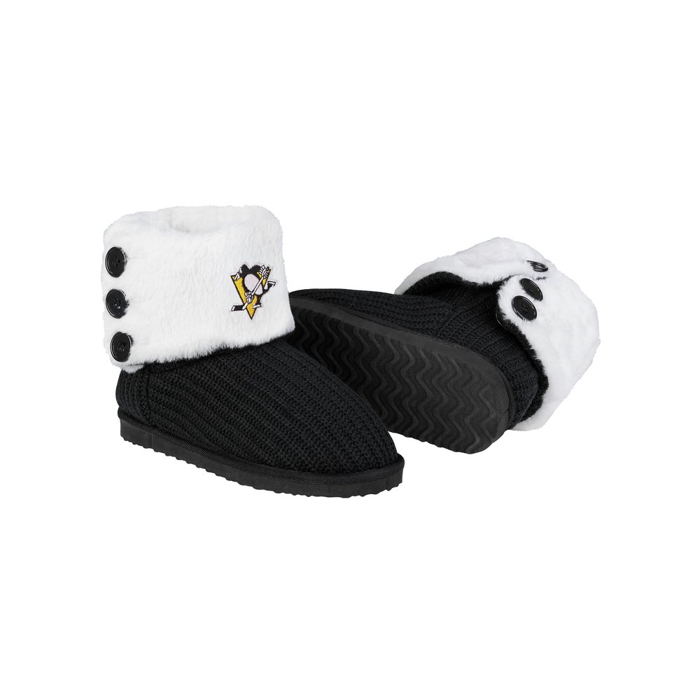 FOCO Pittsburgh Penguins NHL Womens Knit High End Button Boot Slipper - XL