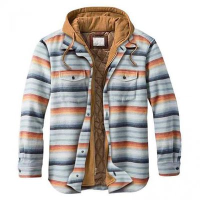 QWENTMTNTY Western Button Down Flannel Shirt Jackets for Men with Hoodie Big Tall Quilted Fleece Thermal Warm Jacket Plus Size