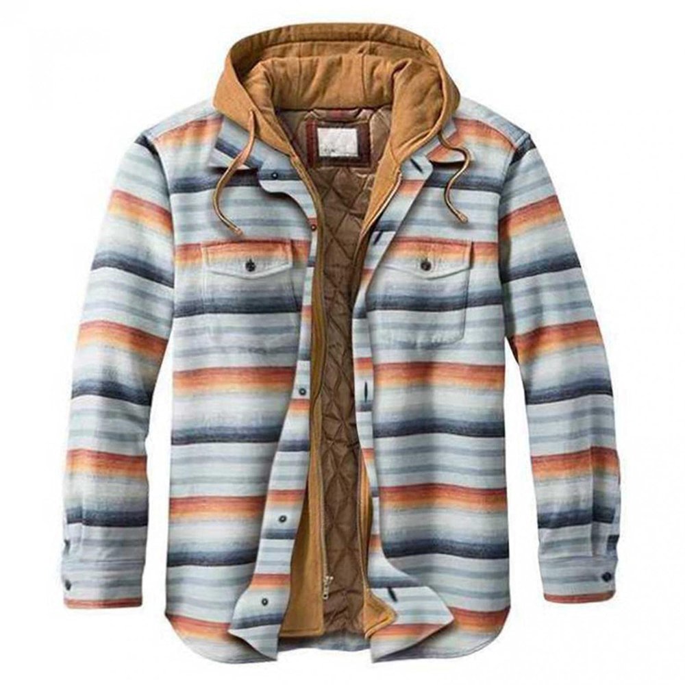QWENTMTNTY Western Button Down Flannel Shirt Jackets for Men with Hoodie Big Tall Quilted Fleece Thermal Warm Jacket Plus Size