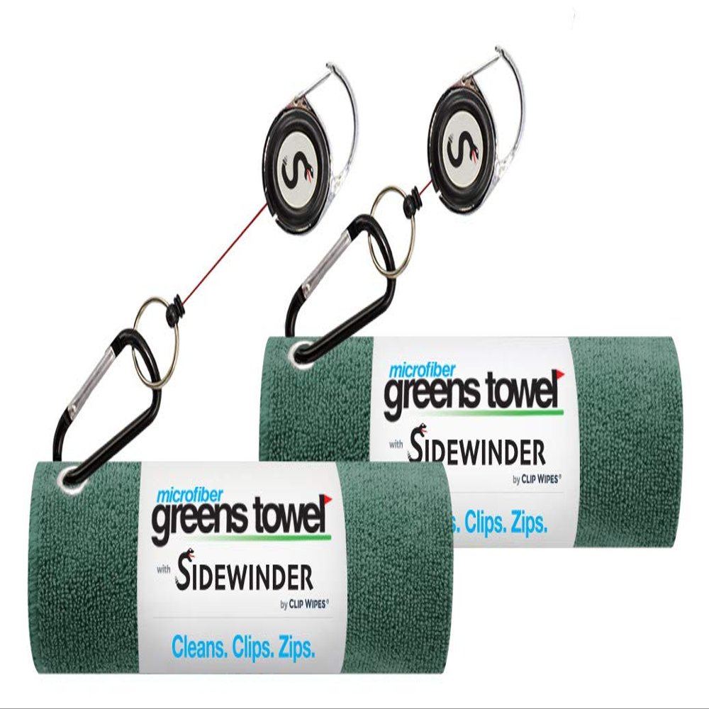 Greens Towel 2 Pack Golf Clip Towels with Sidewinder Retractable Coil, Plush Microfiber nap Fabric, 16x16, The Original with Zip Cord. (Forest)