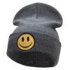 e4Hats.com Smile Face Embroidered Long Beanie - Heather Charcoal OSFM view 1