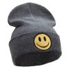 e4Hats.com Smile Face Embroidered Long Beanie - Heather Charcoal OSFM view 4
