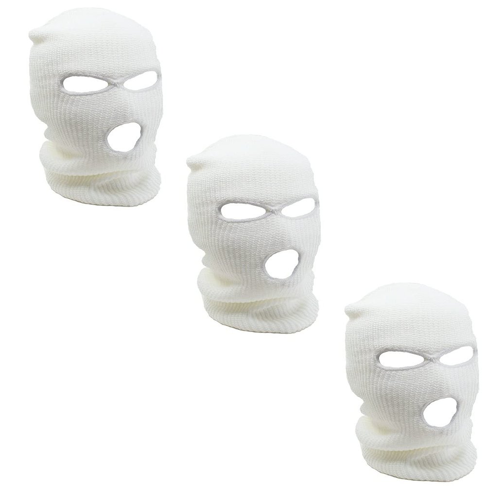 Ski Mask Knit Three Hole Mask Full Face Cover Knitted Balaclavas Warm Hat Adult Winter Hats (White, 3)