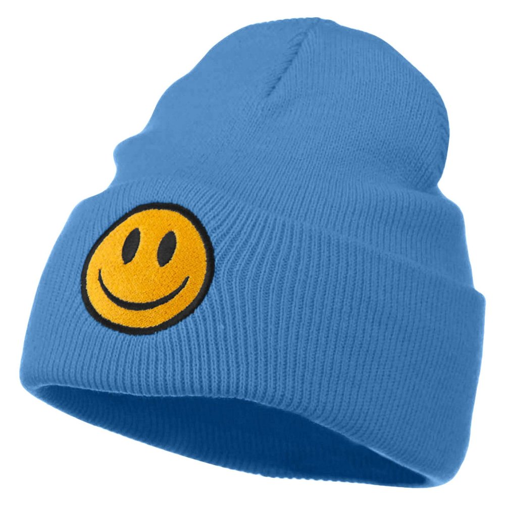 e4Hats.com Smile Face Embroidered Long Beanie - Sky Blue OSFM