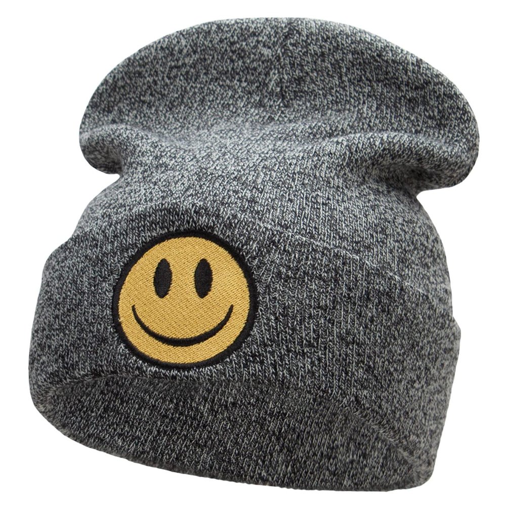 e4Hats.com Smile Face Embroidered Long Beanie - Black Marled OSFM
