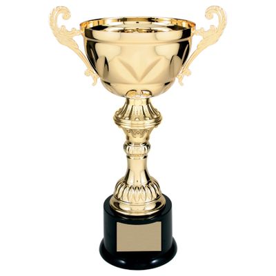 Decade Awards Gold Metal Cup Trophy - 11.5 Inch Tall | Corporate Love Cup Award - Engraved Plate on Request (11.5 Inch Tall)