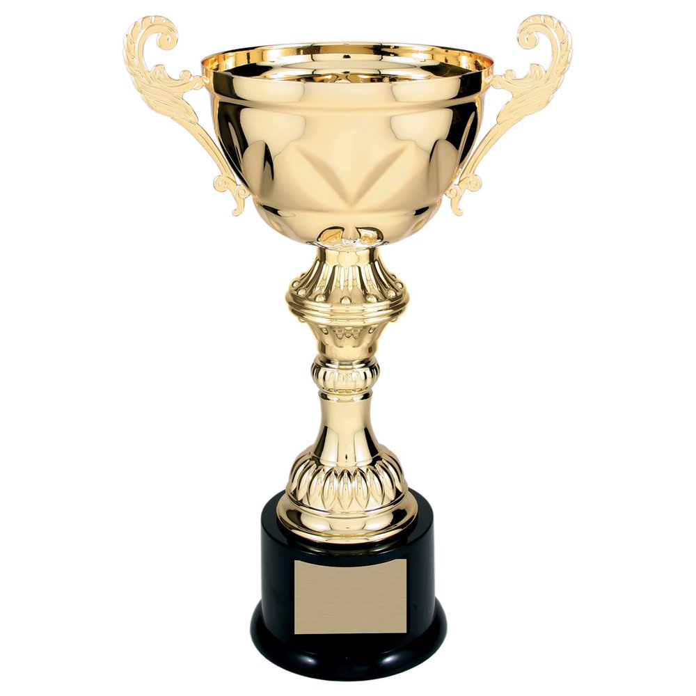 Decade Awards Gold Metal Cup Trophy - 11.5 Inch Tall | Corporate Love Cup Award - Engraved Plate on Request (11.5 Inch Tall)