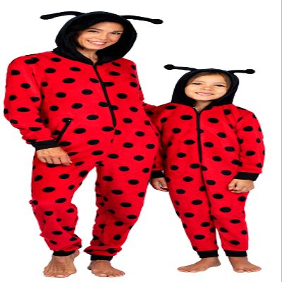 Prestigez Holiday Women, Girl or Toddler Mommy and Me Matching Onesie Pajama Costume, Cheetah, Cat, and Ladybug, Red - Ladybug, Size Small
