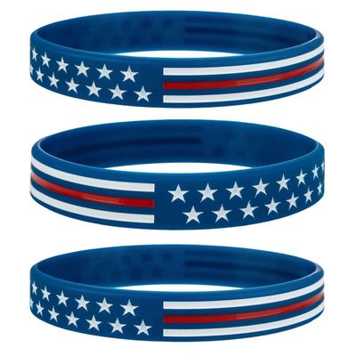 Sainstone Power of Faith Silicone Bracelets with American Flag Blue, Rubber Thin Red Line Wristbands Band Gifts for Men Women, Teens for American Patriots, Army and Sport Fans (Standard 8")